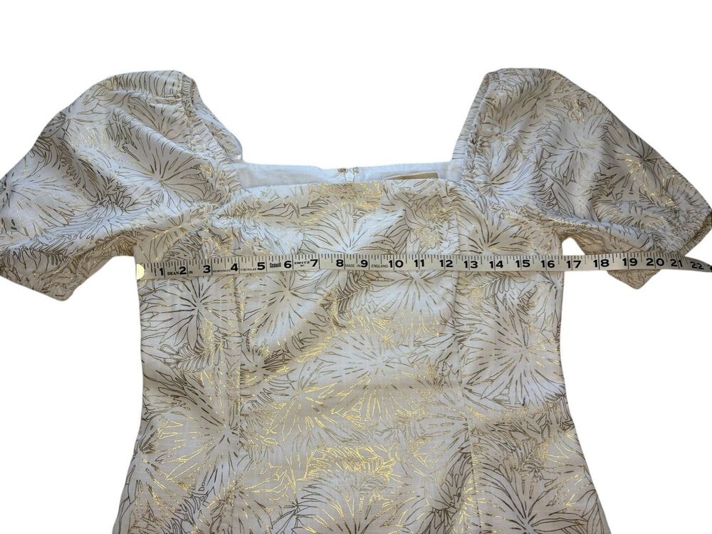 NWOT Michael Kors white and gold floral brocade square neck puff sleeve mini dre - Picture 5 of 8